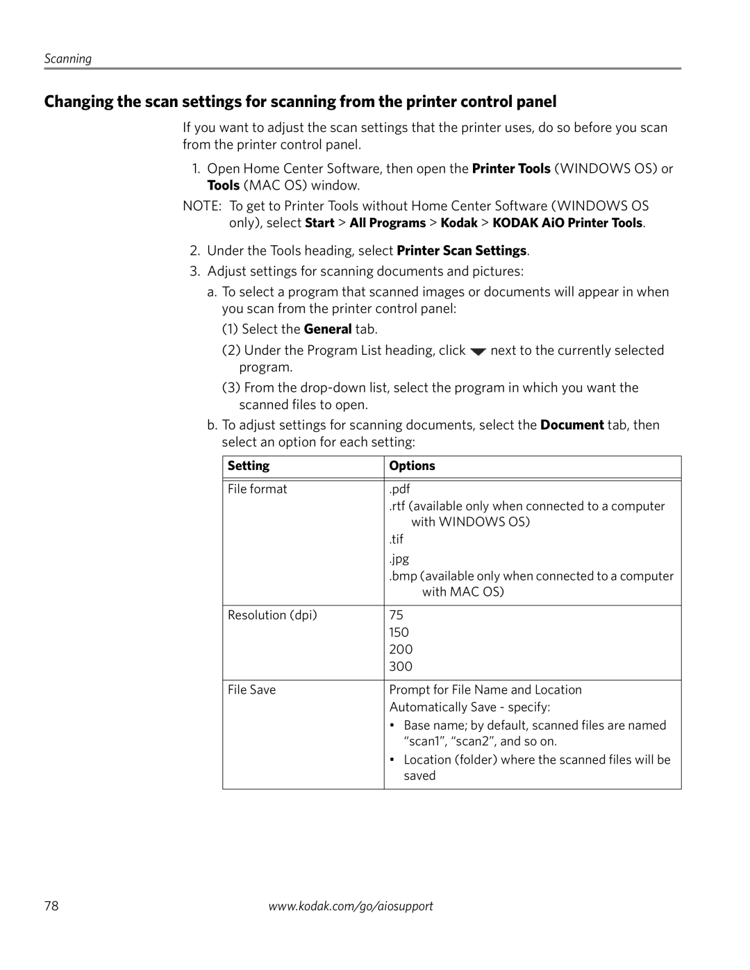 Kodak 3.2S manual Setting Options 