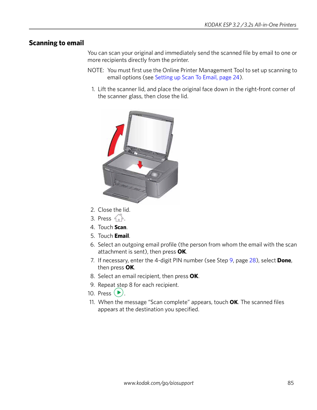 Kodak 3.2S manual Scanning to email 