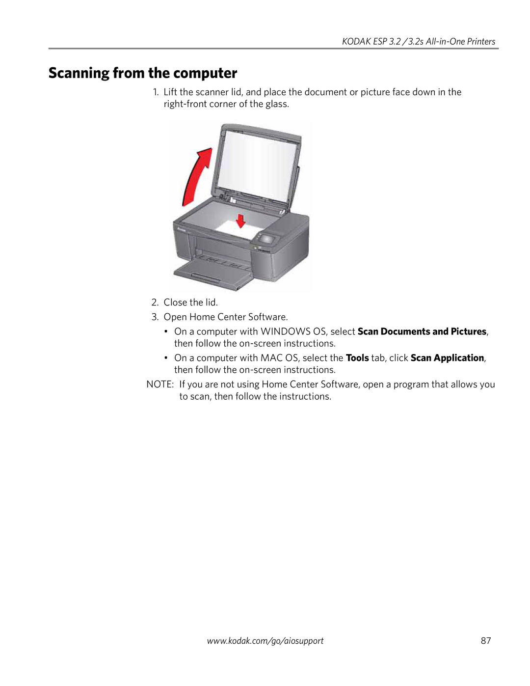 Kodak 3.2S manual Scanning from the computer 