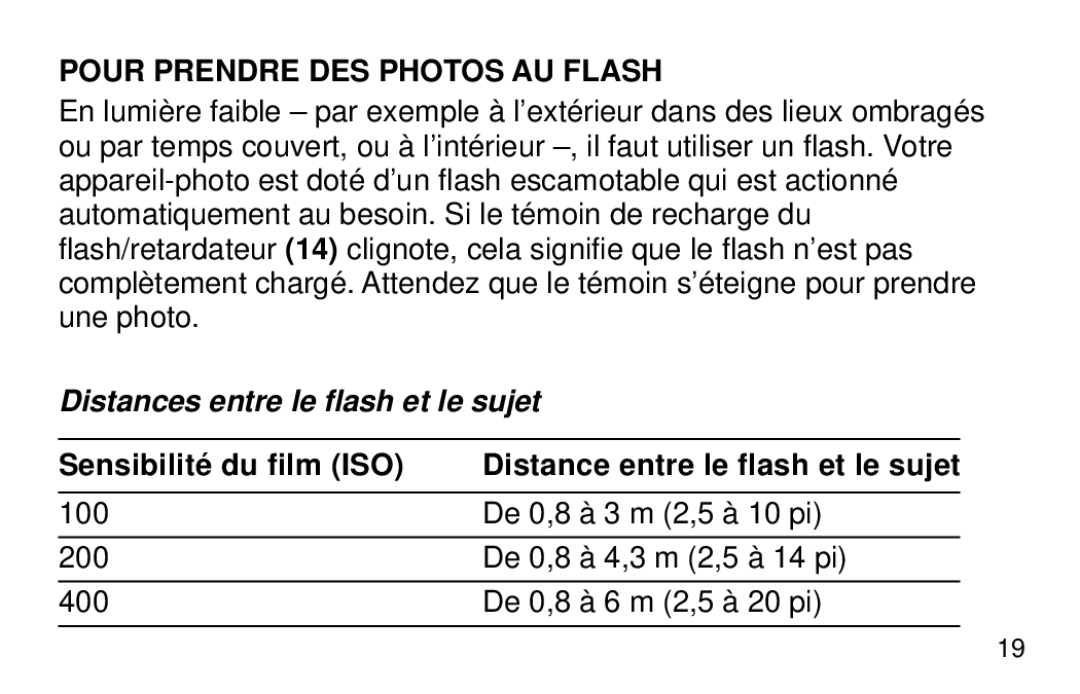 Kodak 3200 AF manual Pour Prendre DES Photos AU Flash, Distances entre le flash et le sujet 