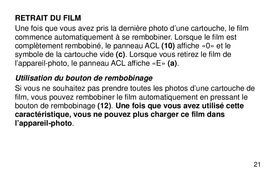 Kodak 3200 AF manual Retrait DU Film, Utilisation du bouton de rembobinage 