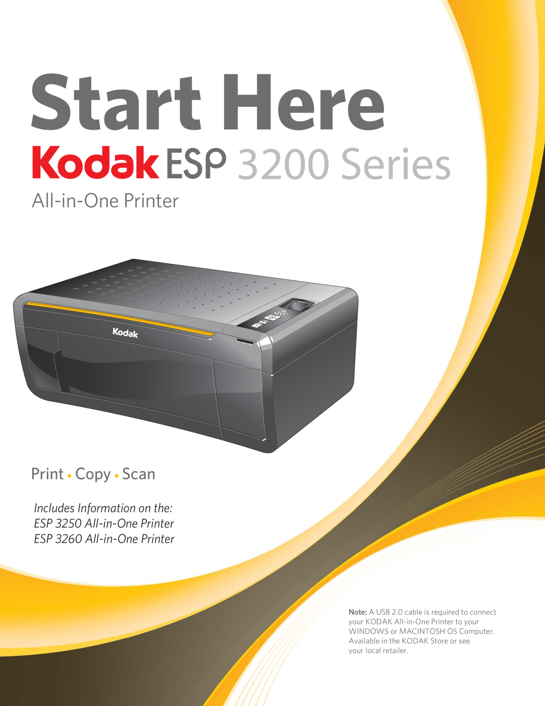 Kodak 3200 manual Start Here, Series, Print Copy Scan, ESP 3260 All-in-One Printer, your local retailer, Back, Home 