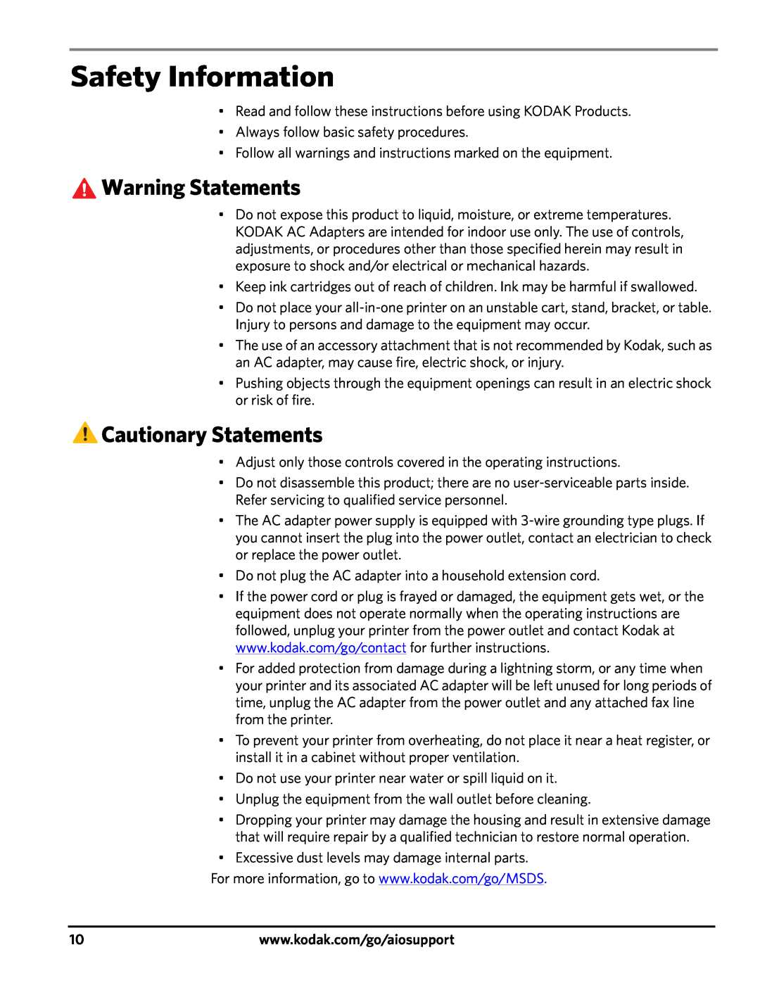 Kodak 3200 manual Safety Information, Warning Statements, Cautionary Statements 