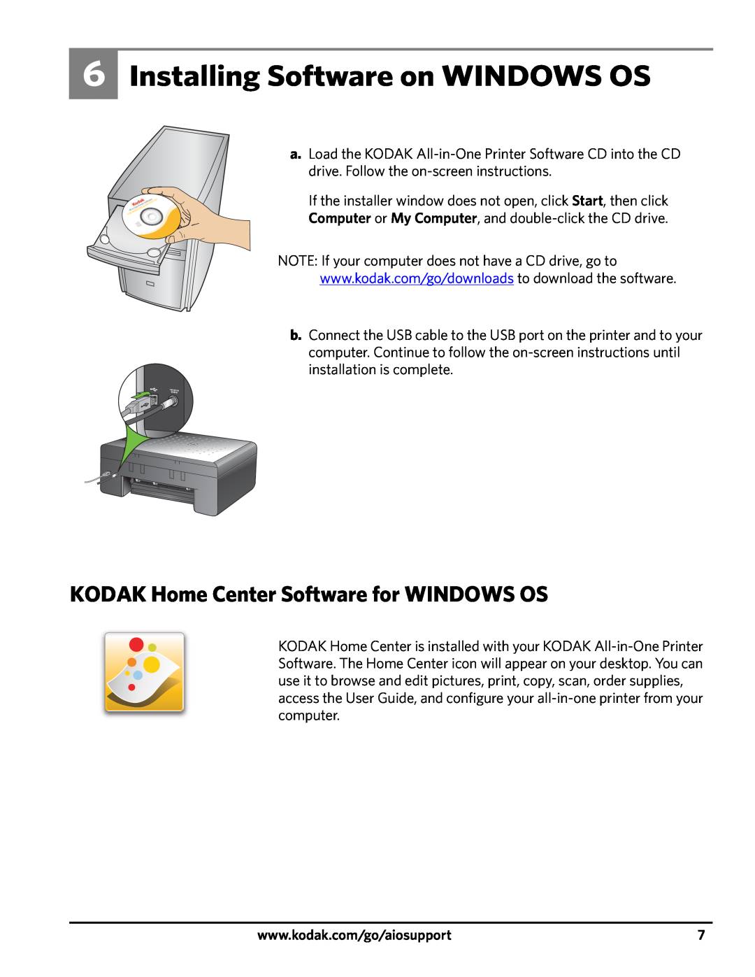 Kodak 3200 manual Installing Software on WINDOWS OS, KODAK Home Center Software for WINDOWS OS 