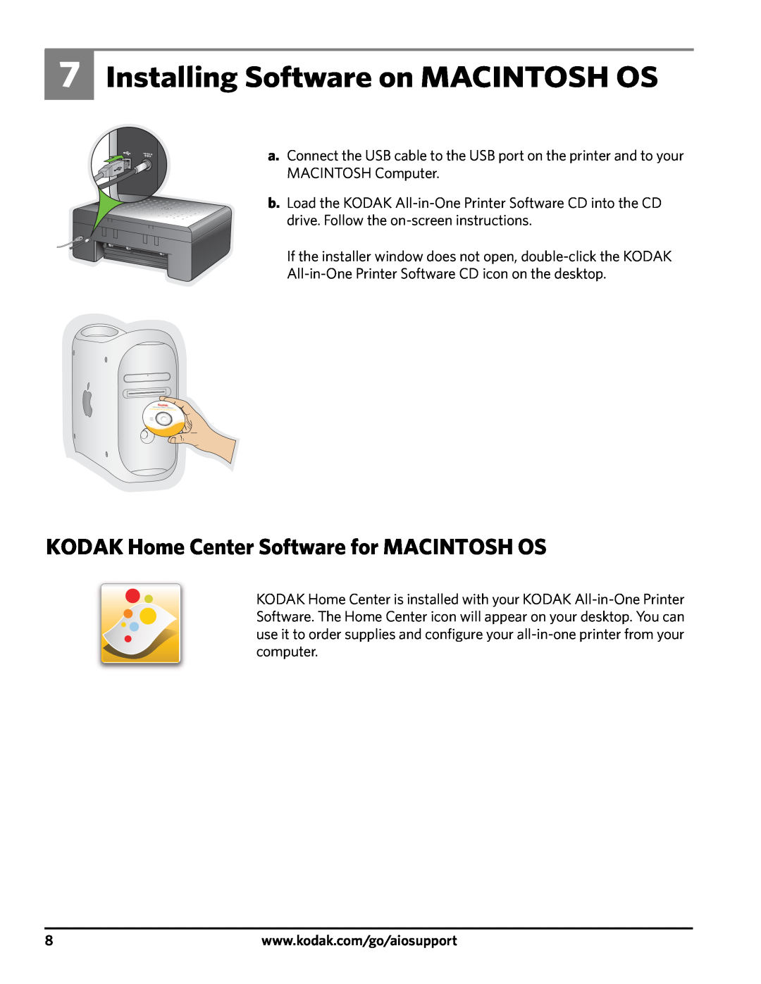 Kodak 3200 manual Installing Software on MACINTOSH OS, KODAK Home Center Software for MACINTOSH OS 