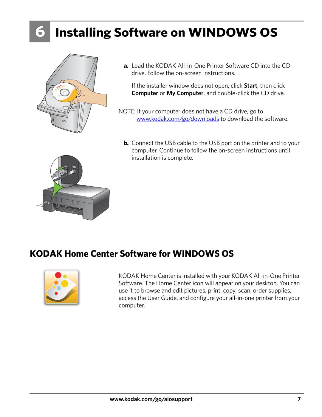 Kodak 3200 manual Installing Software on Windows OS, Kodak Home Center Software for Windows OS 