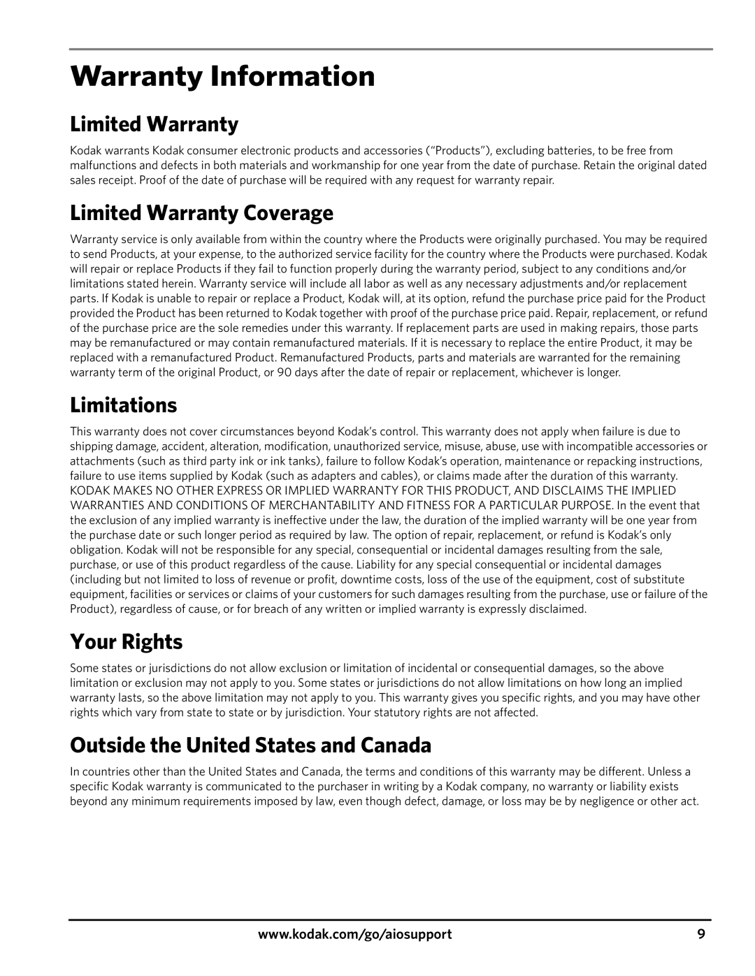 Kodak 3200 manual Warranty Information 