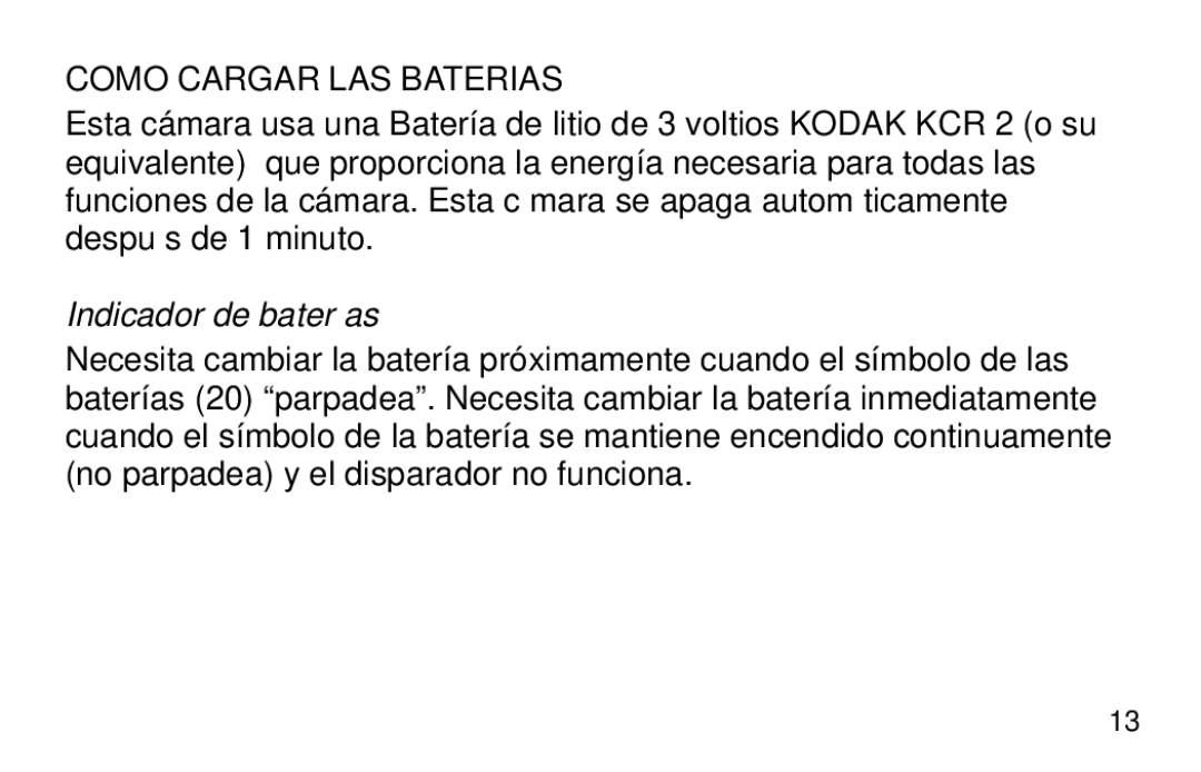 Kodak 3200AF manual Como Cargar LAS Baterias, Indicador de baterías 