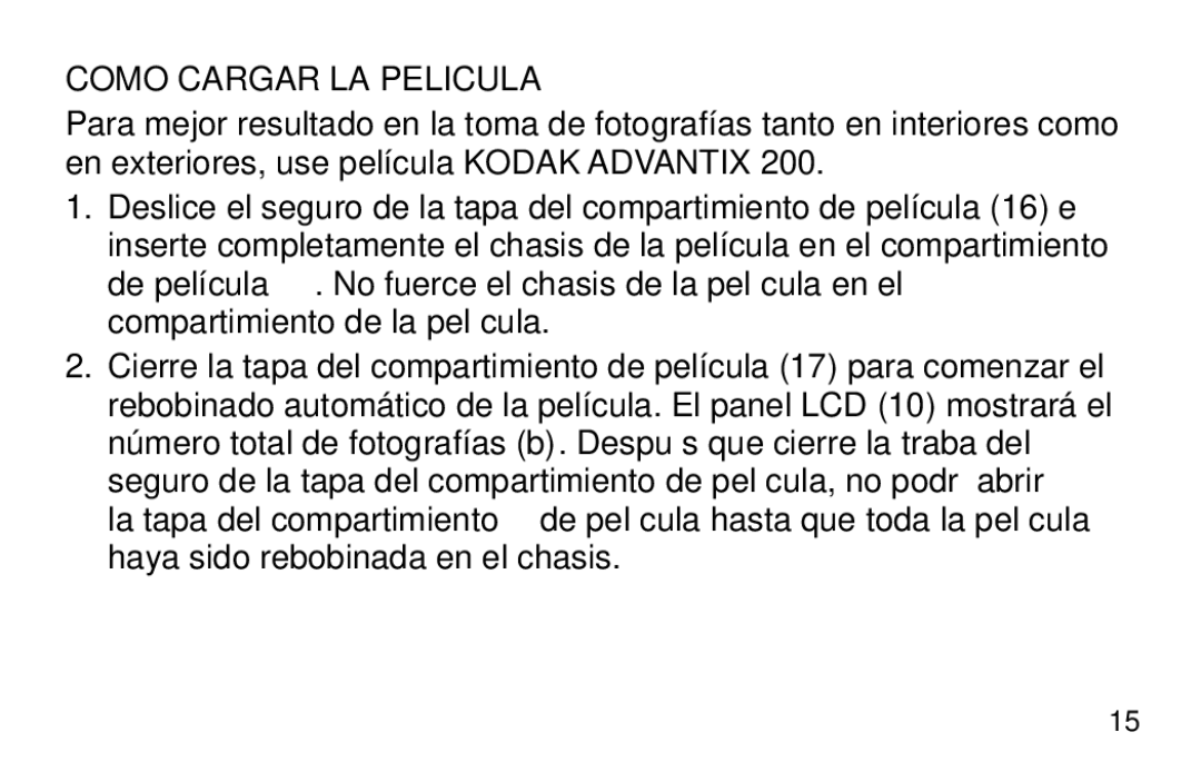 Kodak 3200AF manual Como Cargar LA Pelicula 