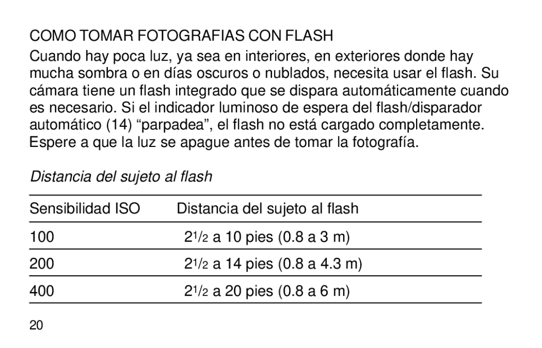 Kodak 3200AF manual Como Tomar Fotografias CON Flash, Distancia del sujeto al flash 