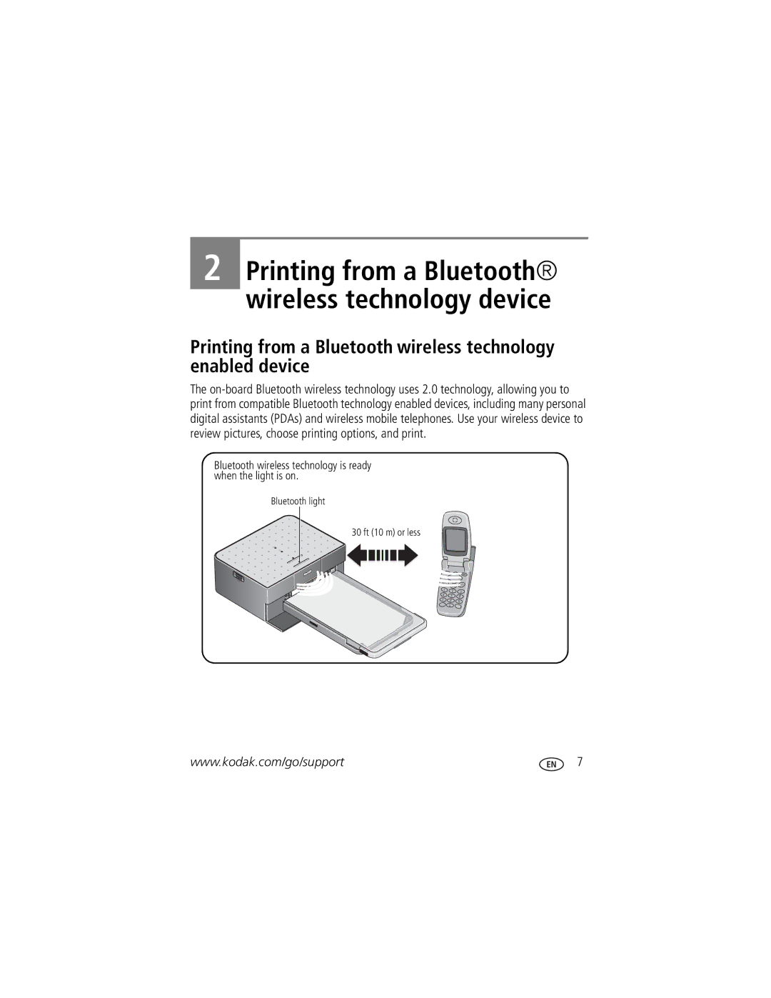 Kodak 350 manual Printing from a Bluetooth wireless technology device 