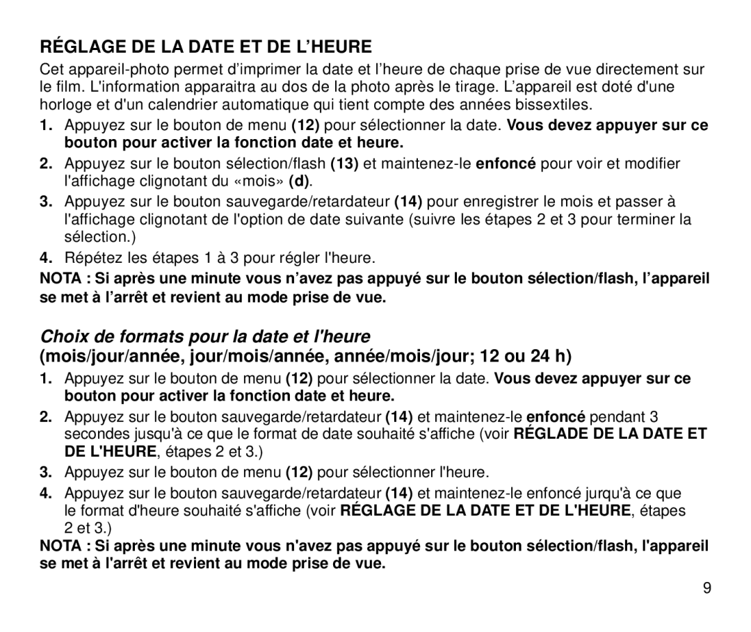 Kodak 3600 ix manual Réglage DE LA Date ET DE L’HEURE, Choix de formats pour la date et lheure 