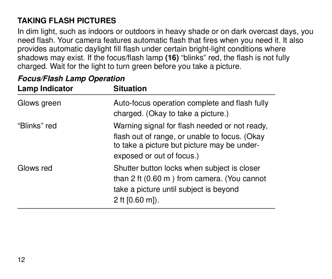 Kodak 3700ix, 3800ix manual Taking Flash Pictures, Focus/Flash Lamp Operation, Lamp Indicator Situation 