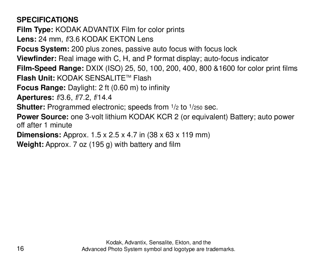 Kodak 3700ix, 3800ix manual Specifications 