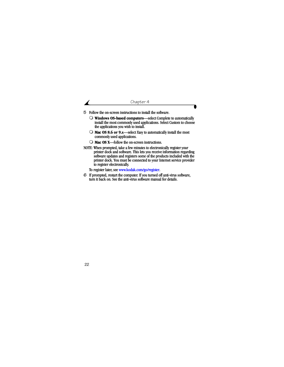 Kodak 4000 manual Chapter, Mac OS X-followthe on-screeninstructions 