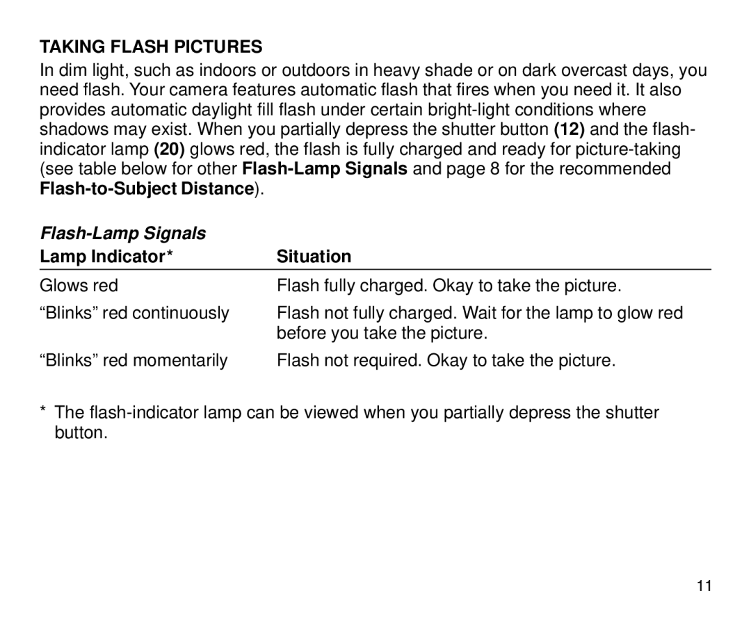 Kodak 4100ix manual Taking Flash Pictures, Flash-Lamp Signals, Lamp Indicator Situation 