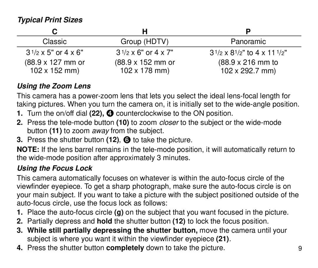 Kodak 4100ix manual Typical Print Sizes, Using the Zoom Lens 