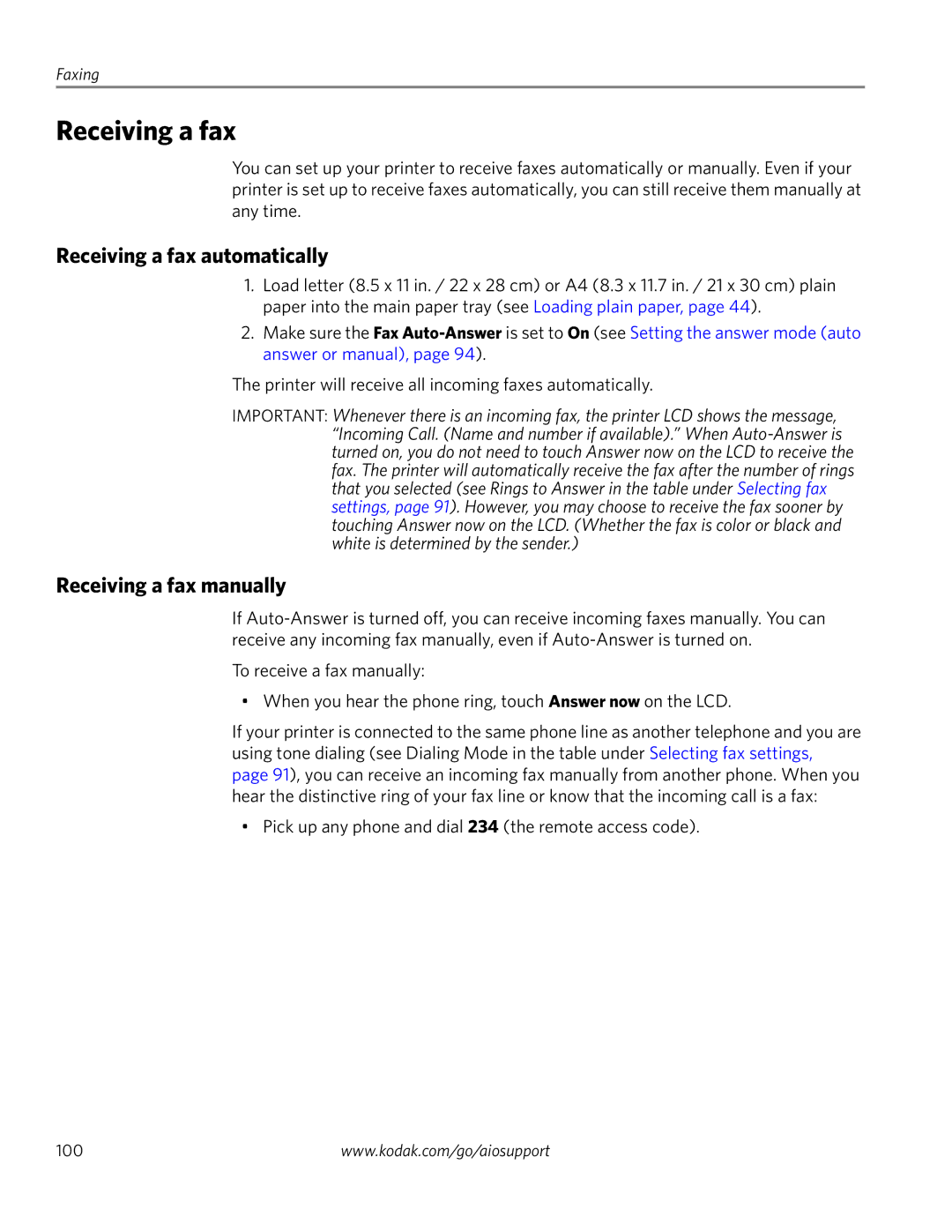 Kodak 4.2 Receiving a fax automatically, Receiving a fax manually 