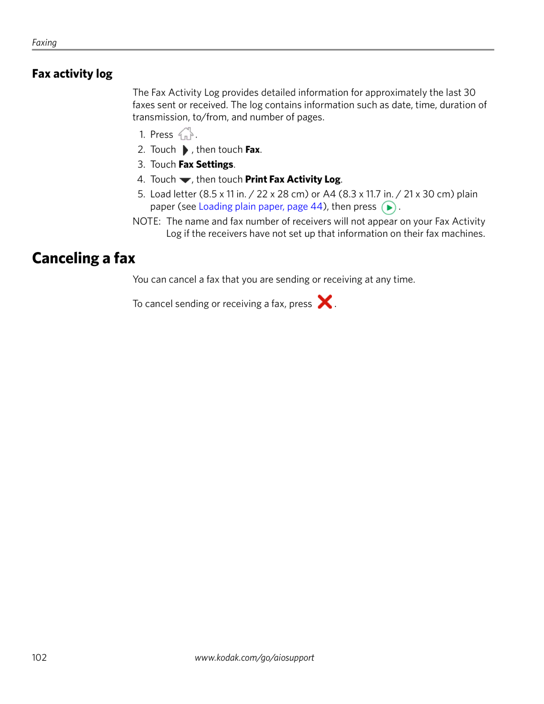 Kodak 4.2 manual Canceling a fax, Fax activity log 