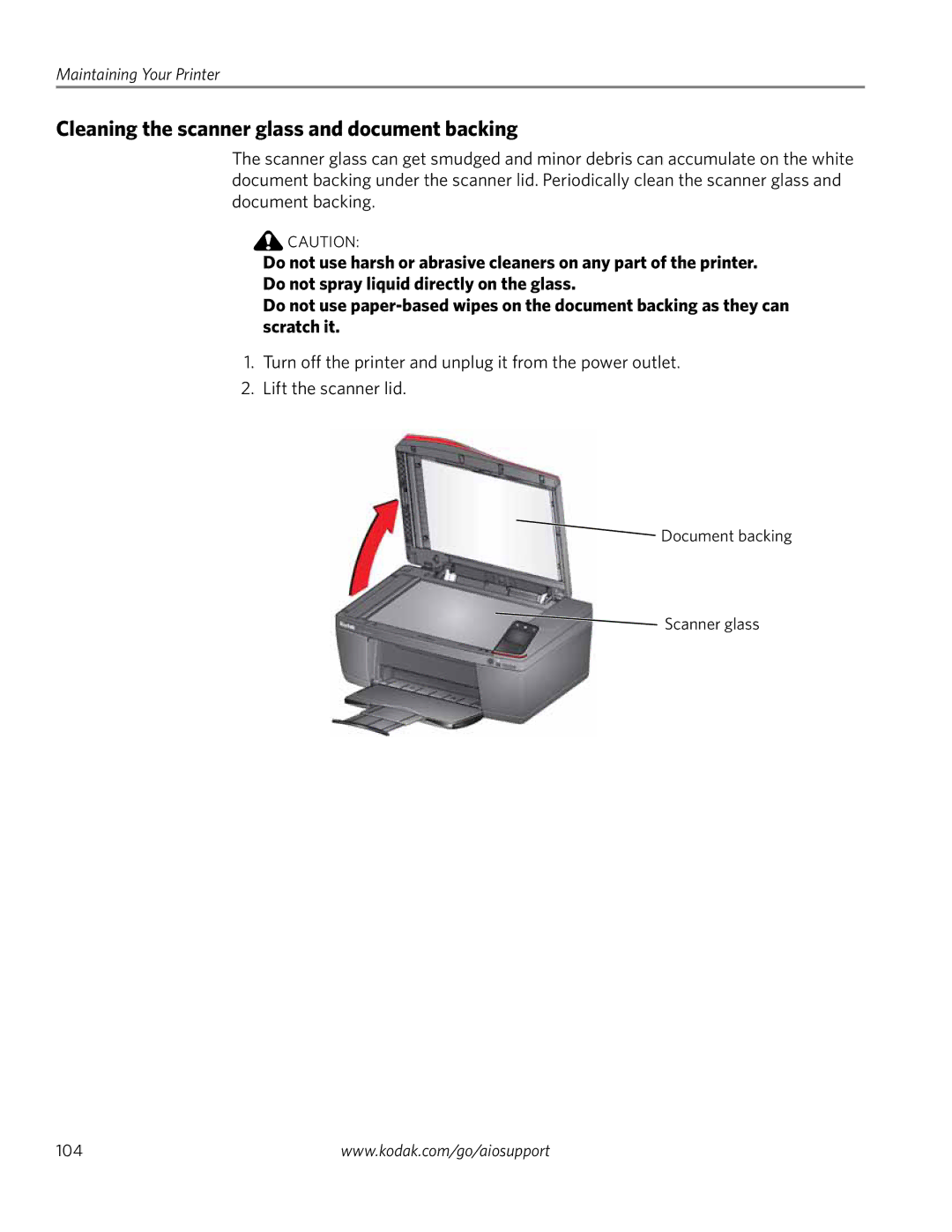 Kodak 4.2 manual Cleaning the scanner glass and document backing 