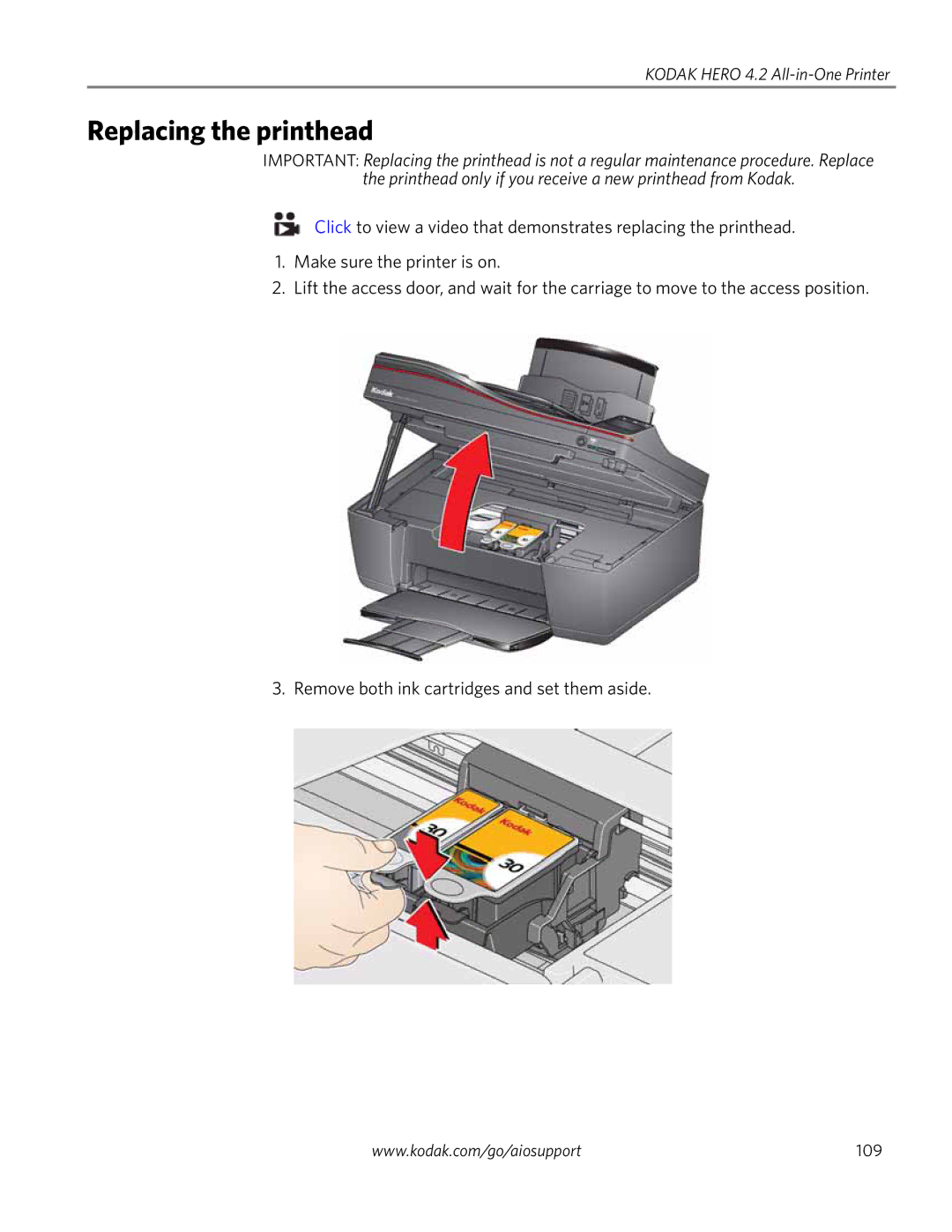 Kodak 4.2 manual Replacing the printhead 