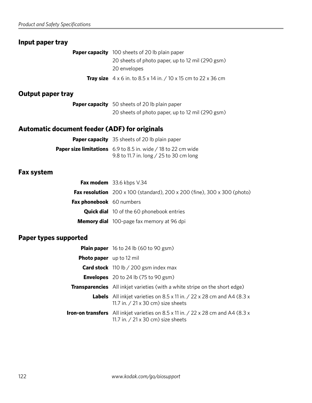 Kodak 4.2 manual Input paper tray, Output paper tray, Automatic document feeder ADF for originals, Fax system 