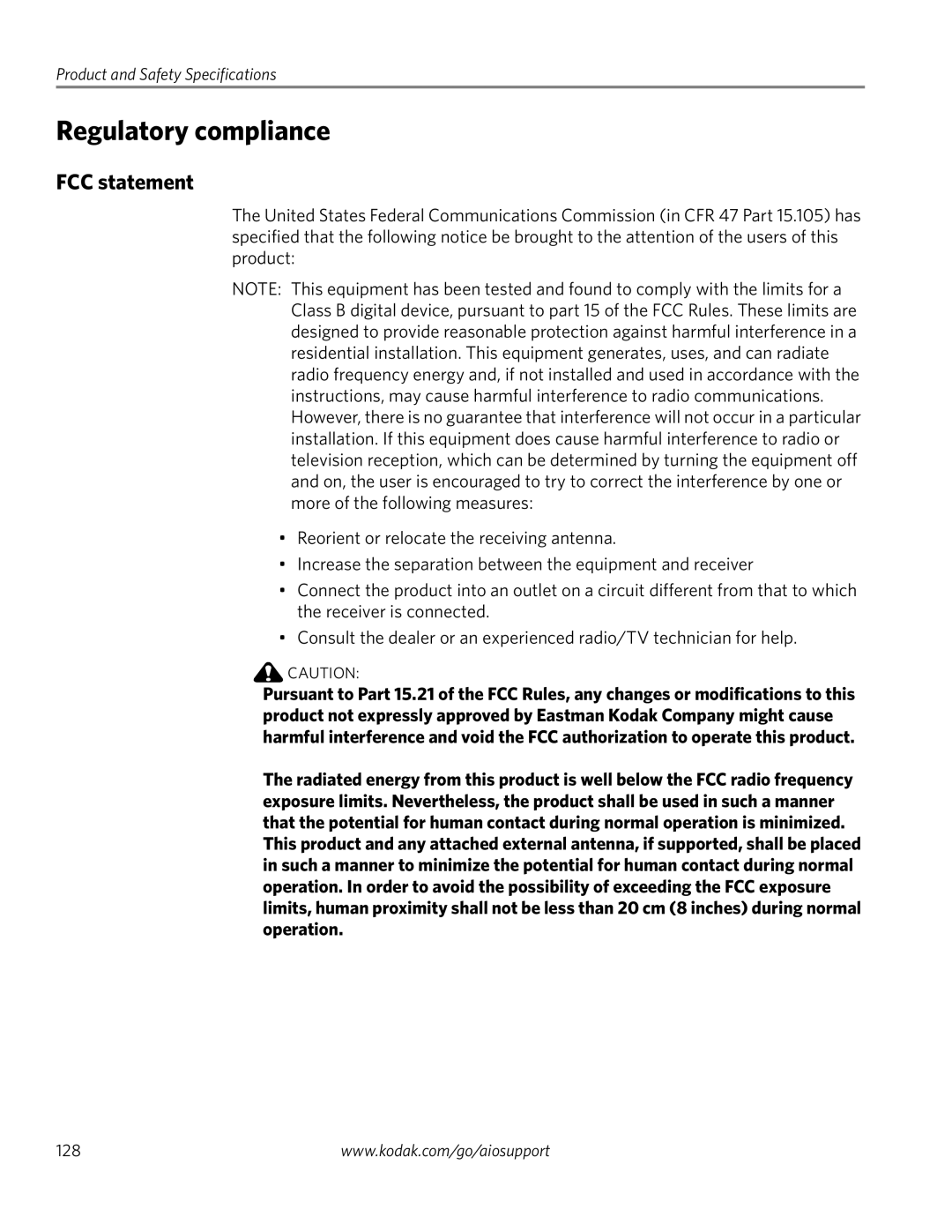 Kodak 4.2 manual Regulatory compliance, FCC statement 