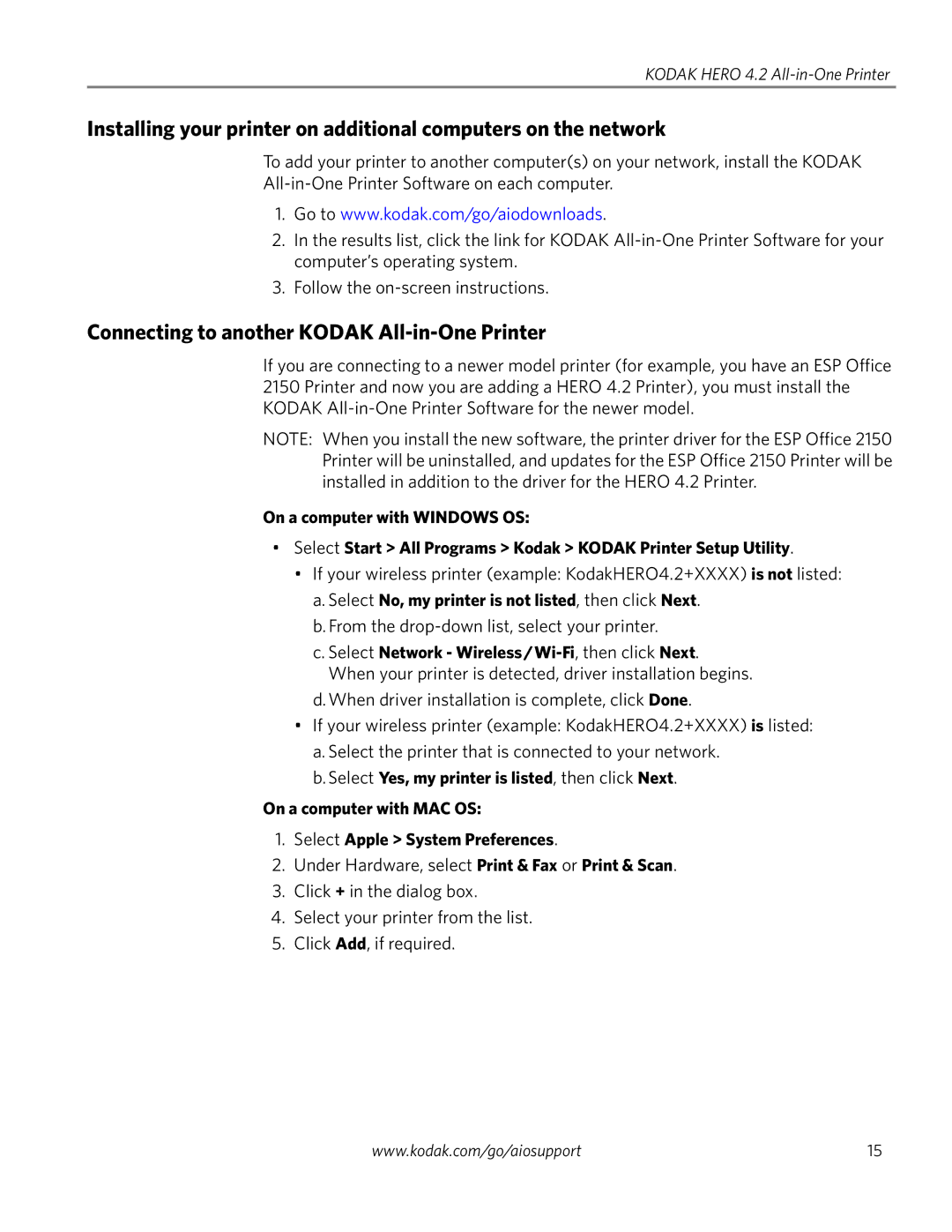 Kodak 4.2 manual Connecting to another Kodak All-in-One Printer, Select No, my printer is not listed, then click Next 