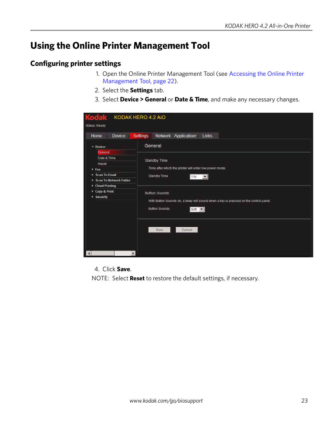 Kodak 4.2 manual Using the Online Printer Management Tool, Configuring printer settings 