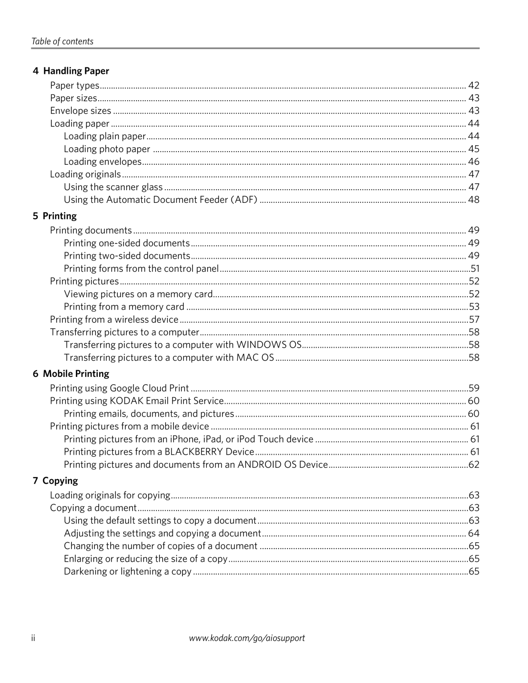 Kodak 4.2 manual Handling Paper, Mobile Printing, Copying 