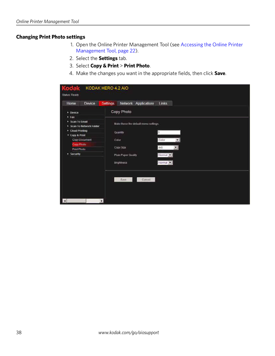 Kodak 4.2 manual Changing Print Photo settings, Select Copy & Print Print Photo 