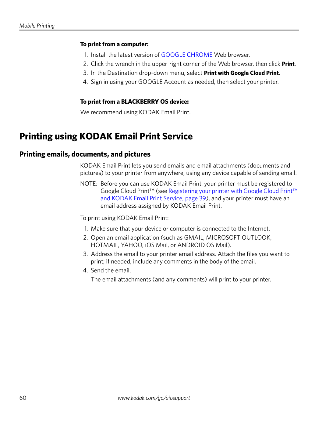 Kodak 4.2 Printing using Kodak Email Print Service, Printing emails, documents, and pictures, To print from a computer 