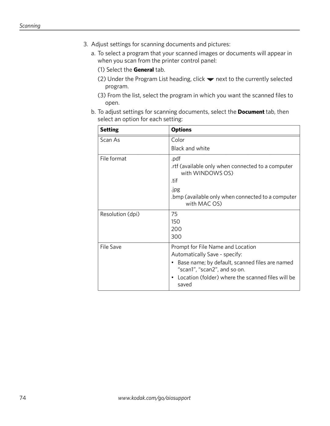 Kodak 4.2 manual Setting Options 