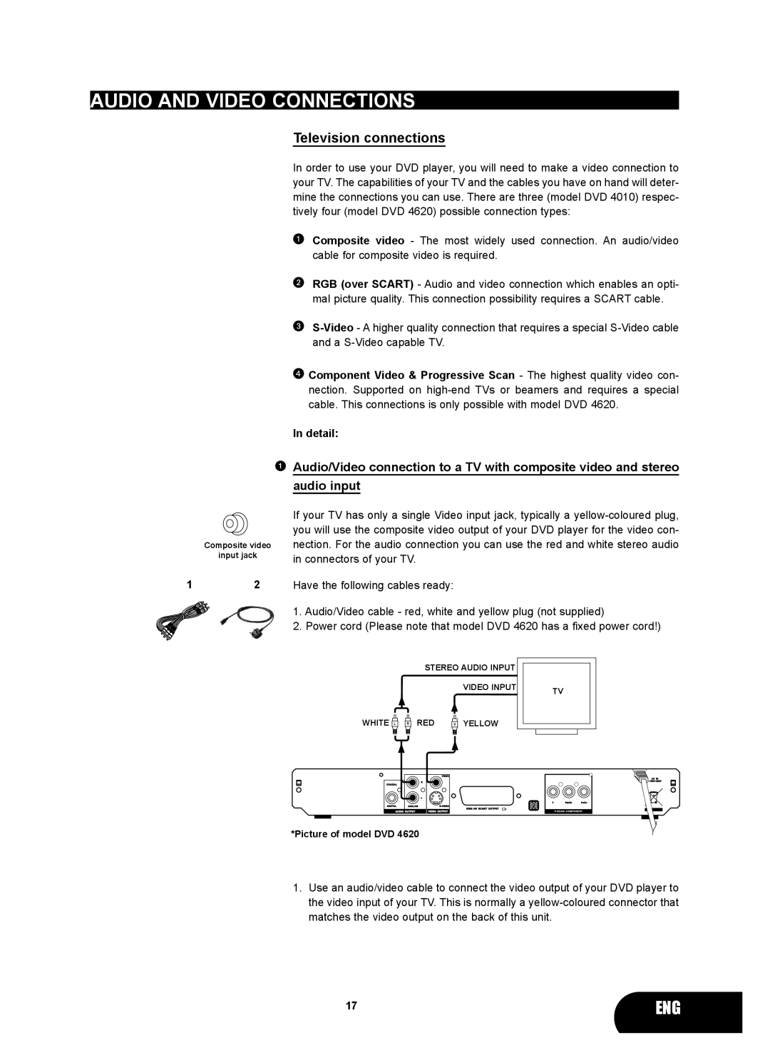 Kodak 4620 user manual Audio and Video Connections, Television connections 