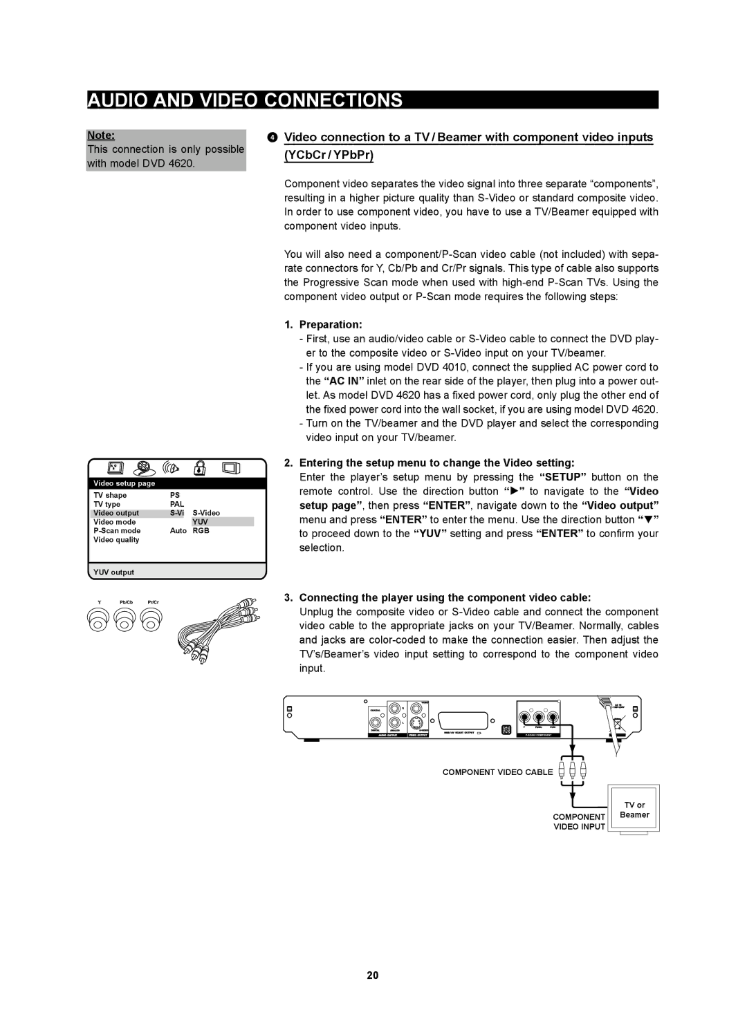 Kodak 4620 user manual Preparation, Entering the setup menu to change the Video setting 