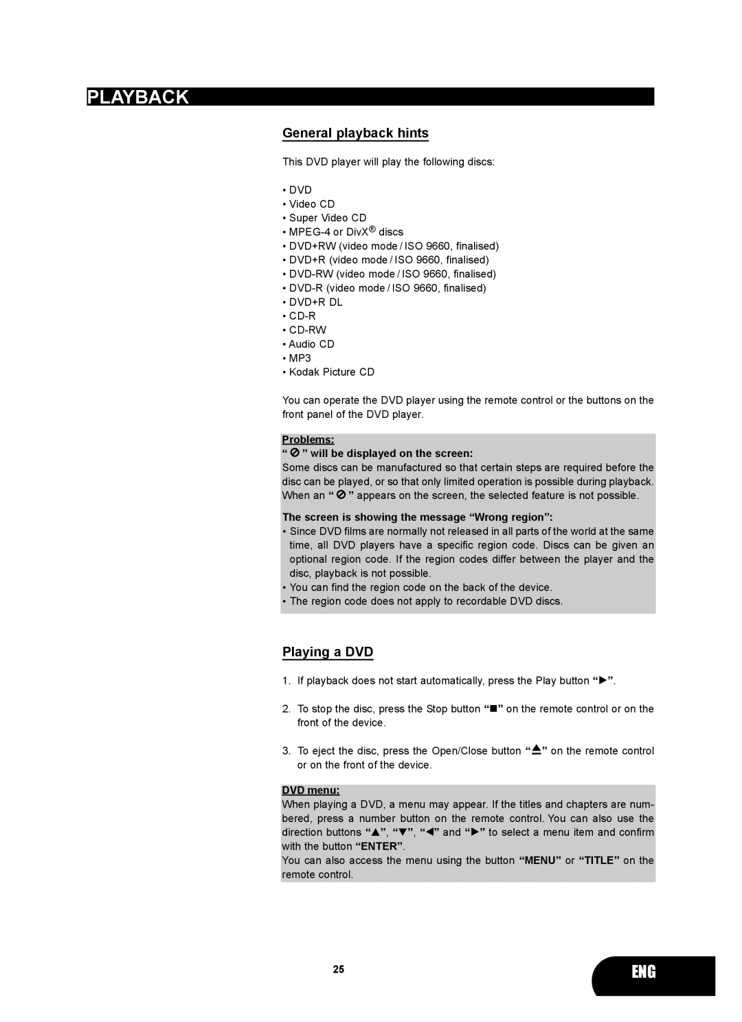 Kodak 4620 user manual Playback, General playback hints, Playing a DVD 