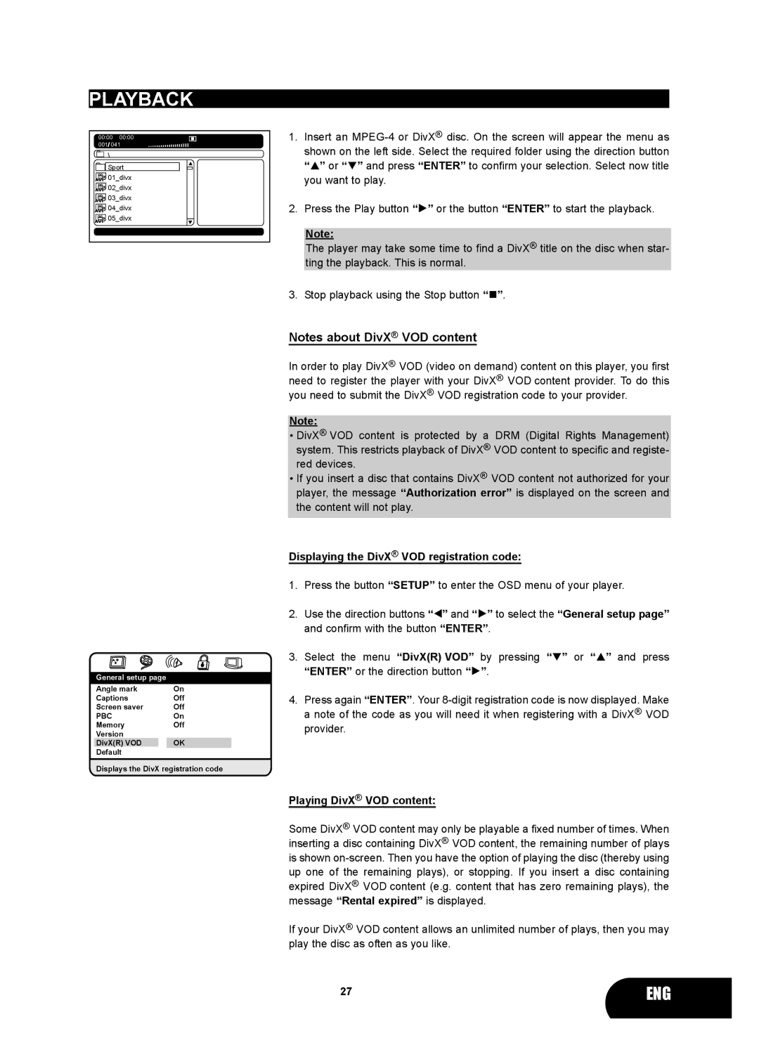 Kodak 4620 user manual Displaying the DivX VOD registration code, Playing DivX VOD content 