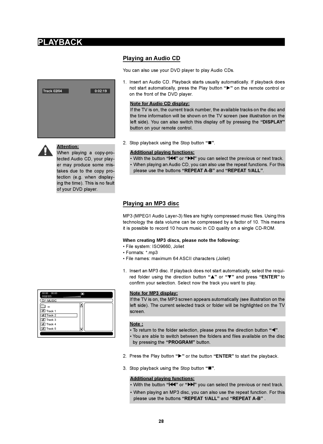 Kodak 4620 user manual Playing an Audio CD, Playing an MP3 disc, Additional playing functions 