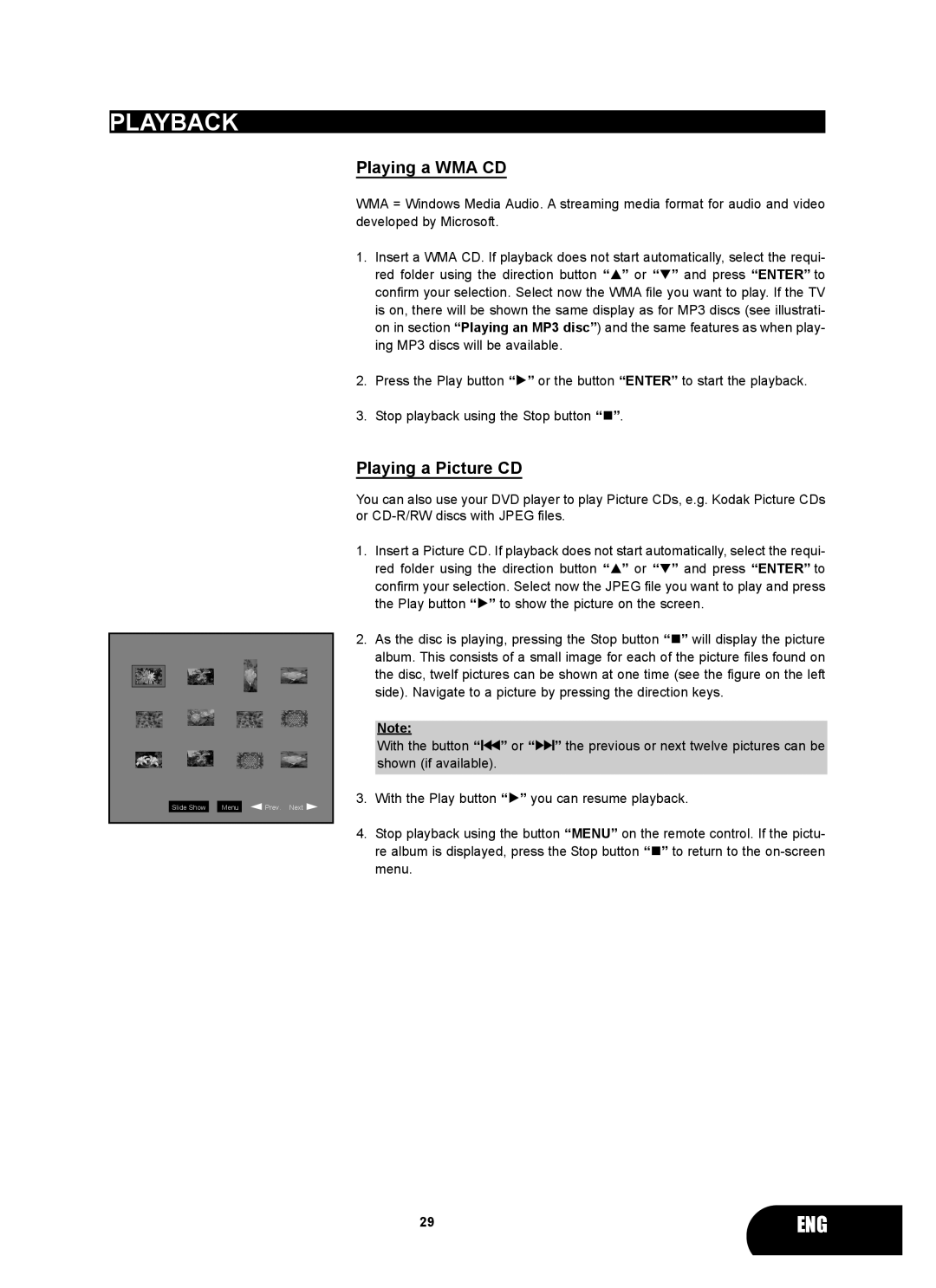 Kodak 4620 user manual Playing a WMA CD, Playing a Picture CD 