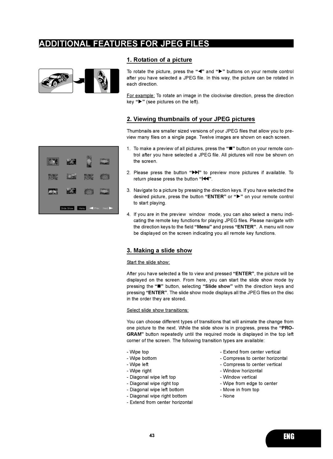 Kodak 4620 user manual Additional Features for Jpeg Files, Rotation of a picture, Viewing thumbnails of your Jpeg pictures 