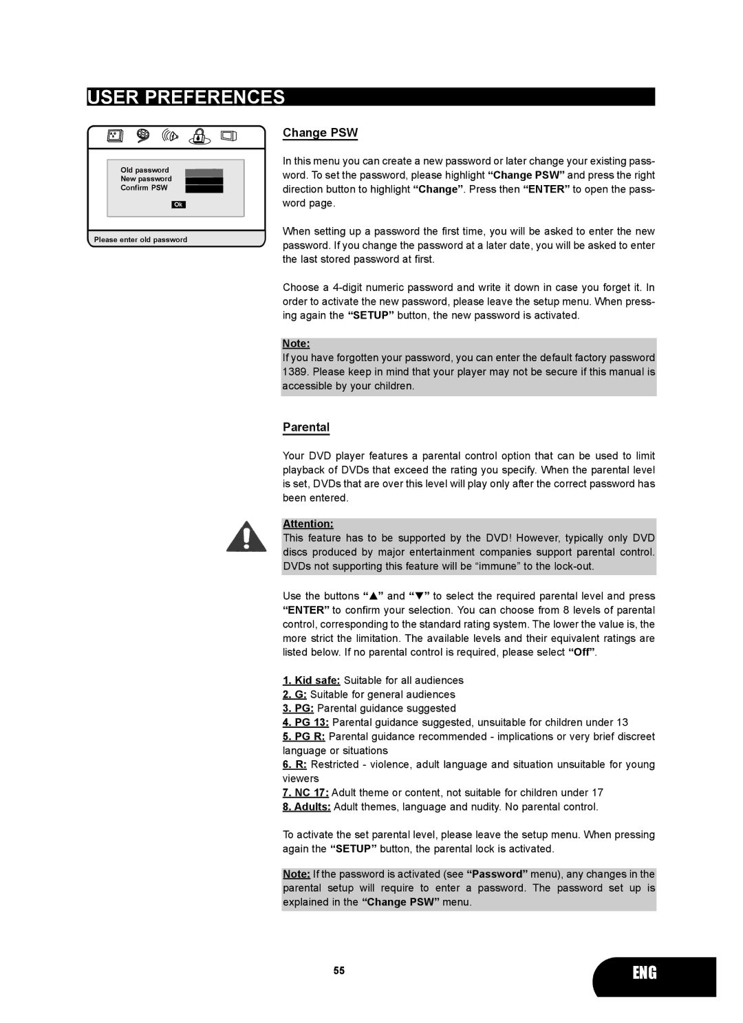 Kodak 4620 user manual Change PSW, Parental 