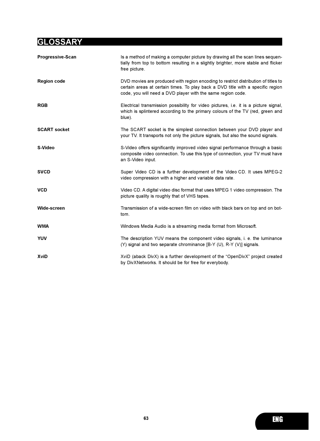 Kodak 4620 user manual Rgb, Svcd, Vcd, Wma, Yuv 