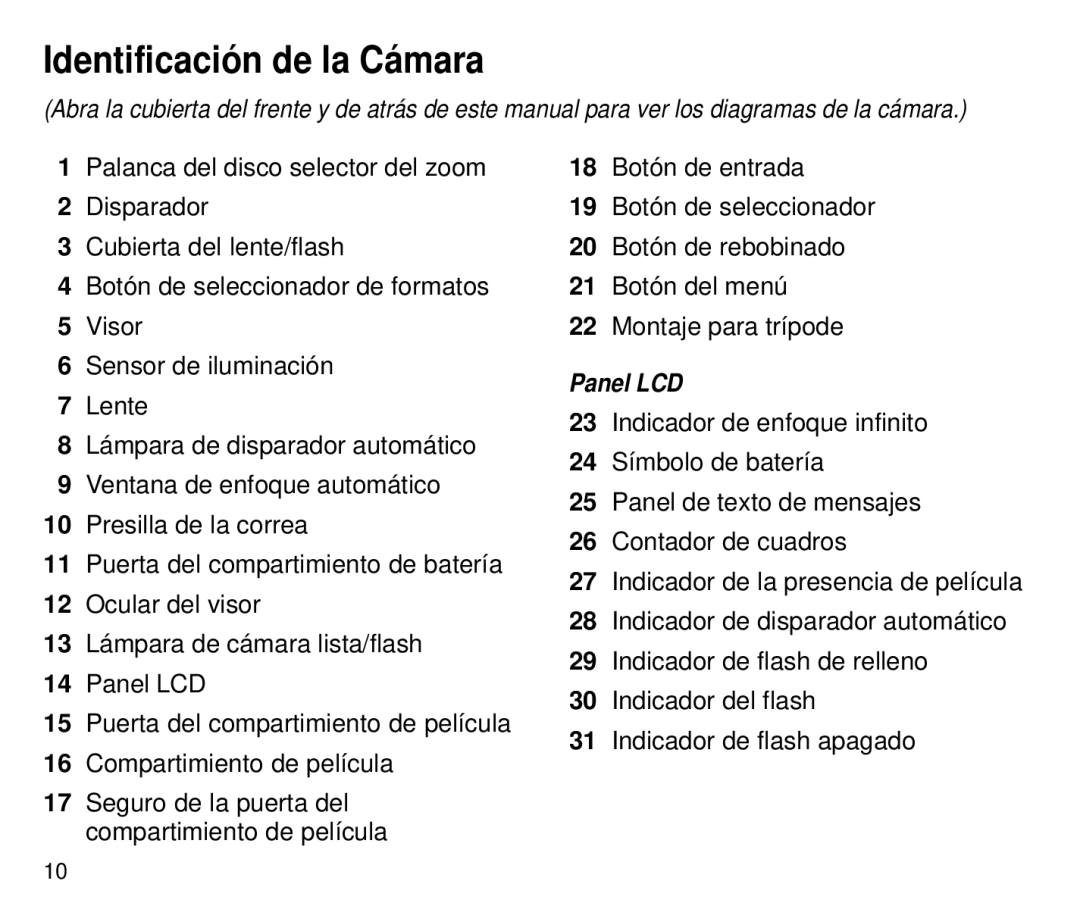 Kodak 4700 ix, 4800IX ZOOM manual Identificación de la Cámara, Panel LCD 