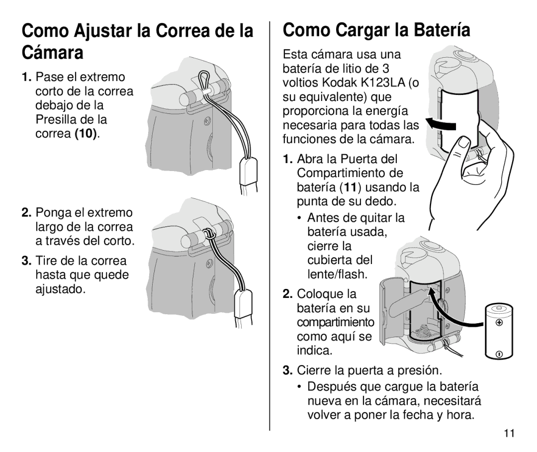 Kodak 4800IX ZOOM, 4700 ix manual Como Ajustar la Correa de la Cámara, Como Cargar la Batería 