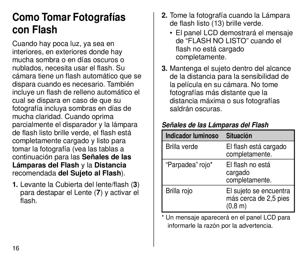 Kodak 4700 ix, 4800IX ZOOM manual Como Tomar Fotografías con Flash, Señales de las Lámparas del Flash, Situación 