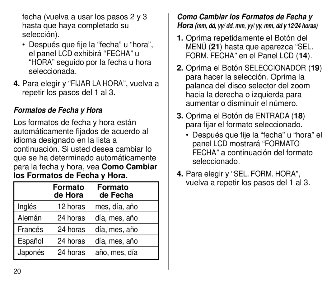 Kodak 4700 ix, 4800IX ZOOM manual Los Formatos de Fecha y Hora De Hora 