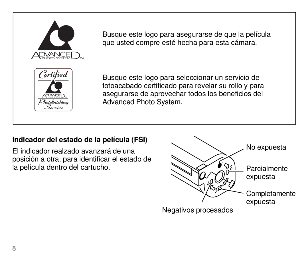 Kodak 4700 ix, 4800IX ZOOM manual Indicador del estado de la película FSI 