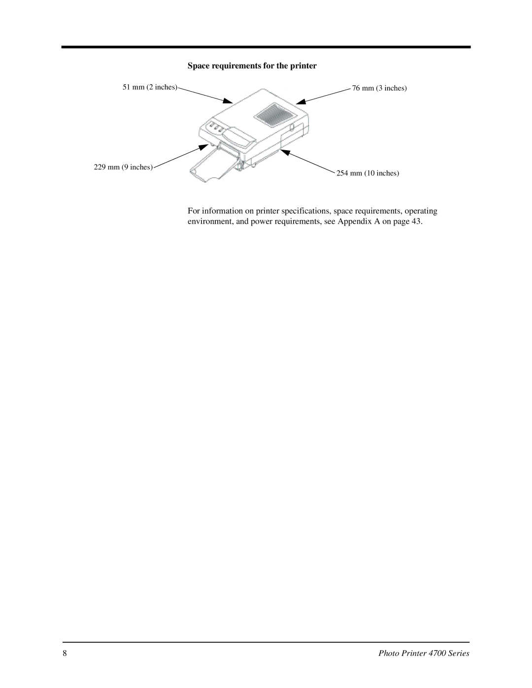Kodak 4700 manual Space requirements for the printer 