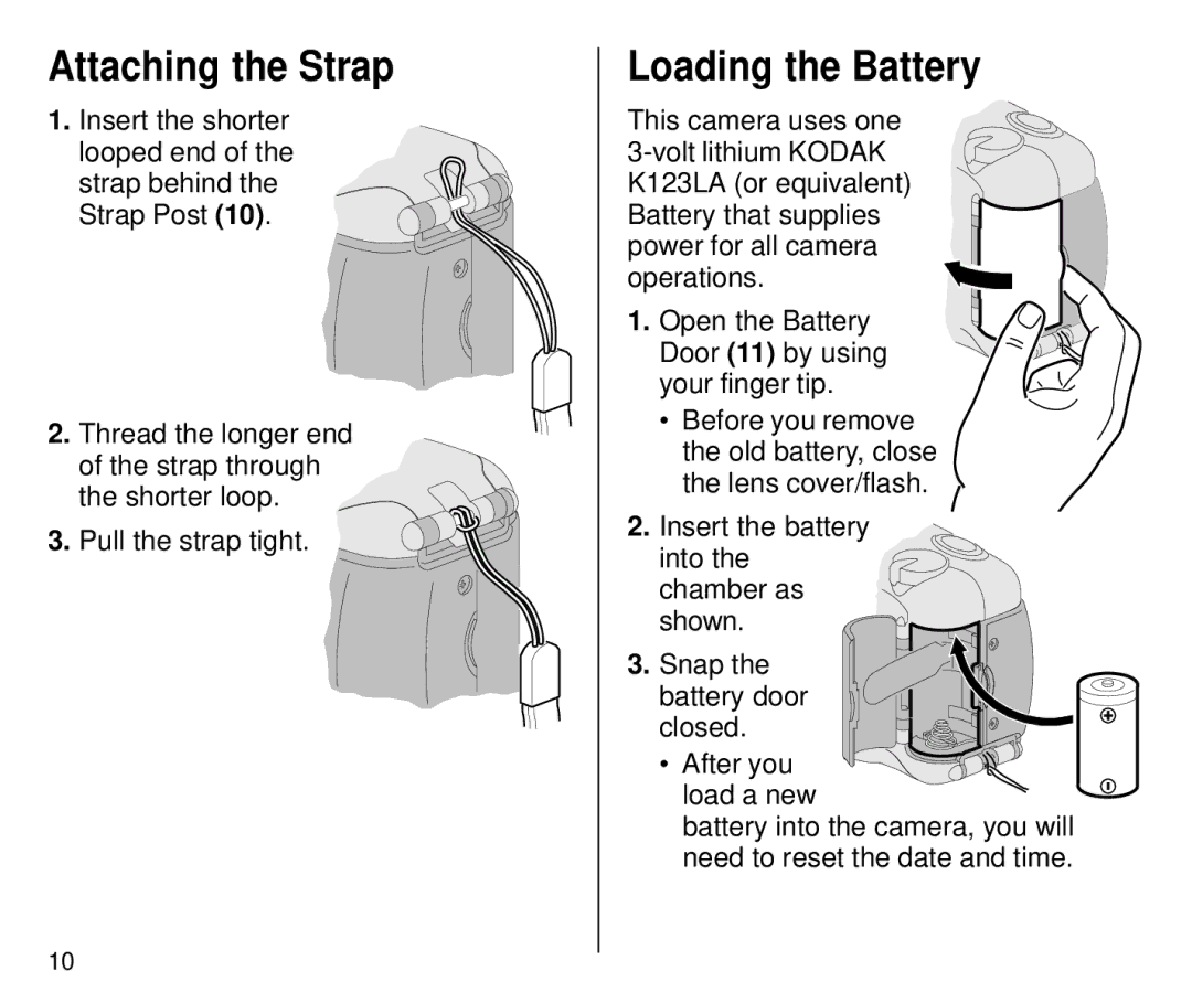 Kodak 4700ix, 4800ix manual Attaching the Strap, Loading the Battery 