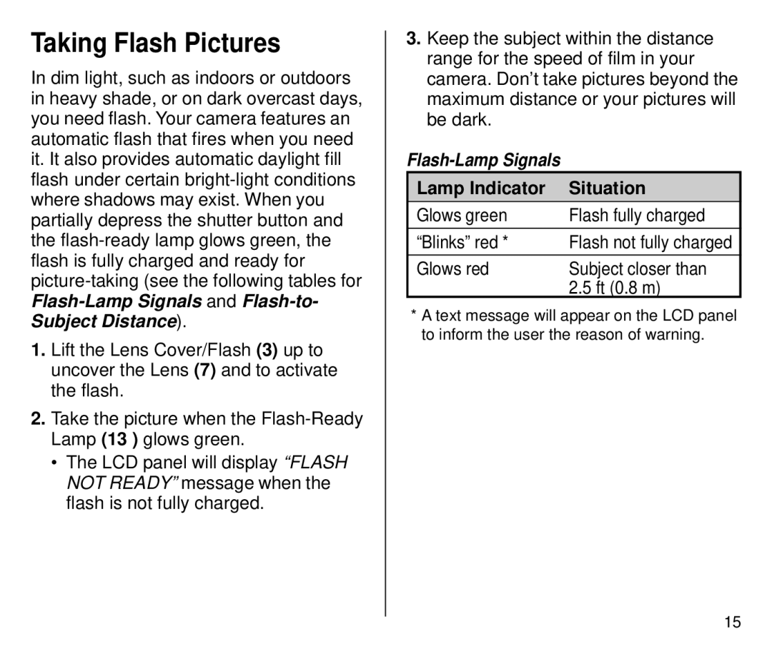 Kodak 4800ix, 4700ix manual Taking Flash Pictures, Flash-Lamp Signals, Lamp Indicator Situation 